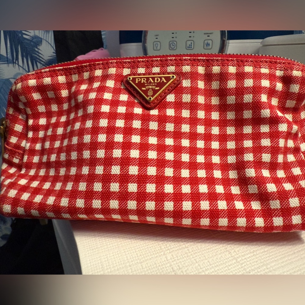 Authentic Prada gingham makeup bag